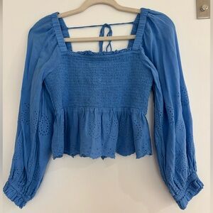 American Eagle Outfitters Sky Blue Eyelet Blouse